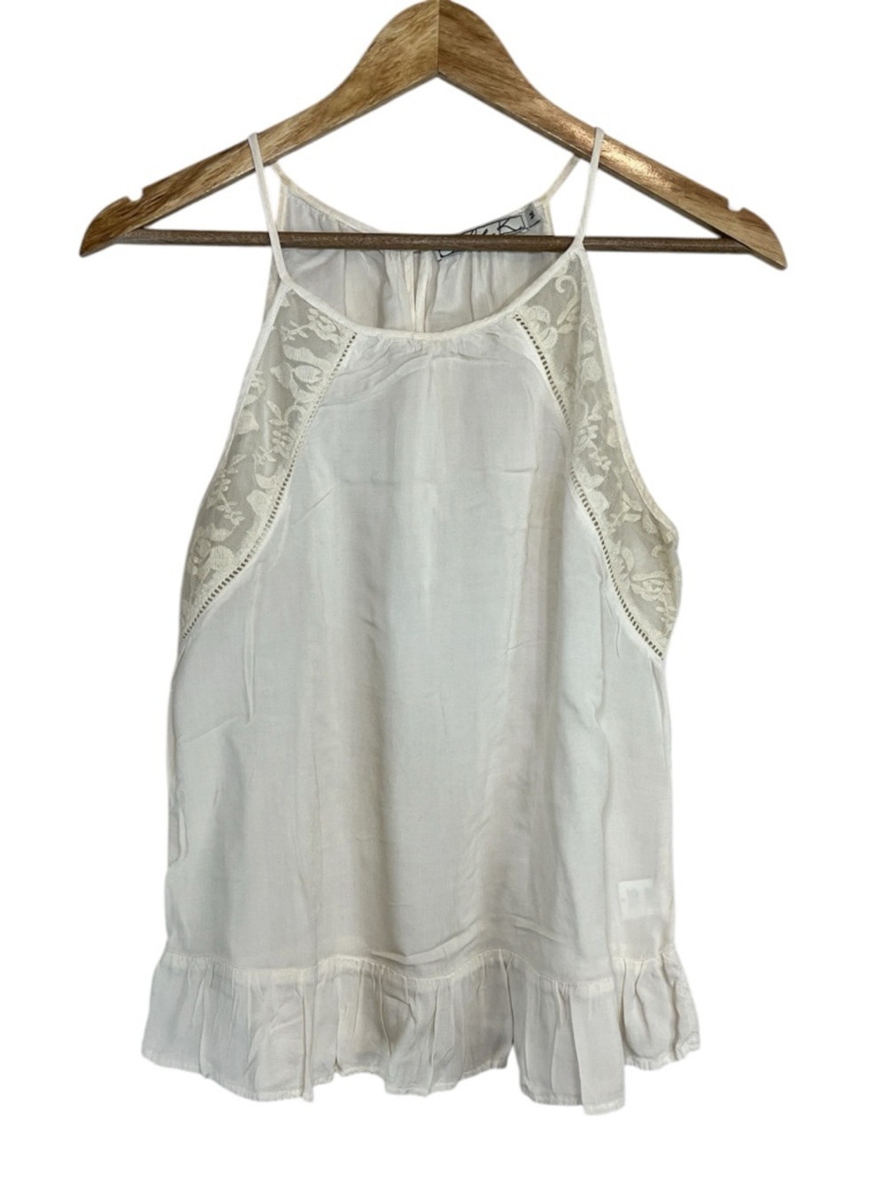 Chloe K Cream Romantic Lace-Trim Boho Halter Tank Top Costal Boho Chic Cami SZ M